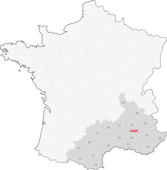 CARTE INTERVENTION Notre entreprise est basée au carrefour de la Drôme et du Vaucluse, nous installons des aires de jeux, des revêtements sportifs et du sol amortissant.